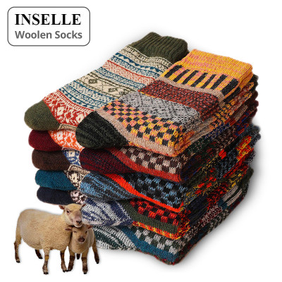 INSELLE 20/10/5/1 جوارب شتوية مزدوجة للرجال جوارب من الصوف السميك جوارب رجالية دافئة على الطراز العتيق لأحذية الثلوج