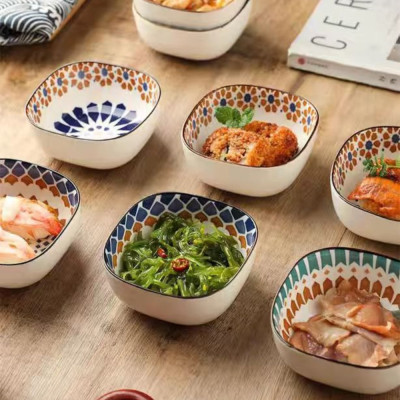 وعاء سيراميك على الطراز البوهيمي ، وعاء مربع صغير...