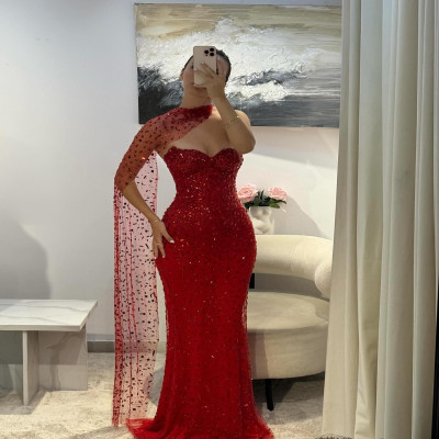 رواج حمالة الترتر حورية البحر أكمام فساتين السهرة...