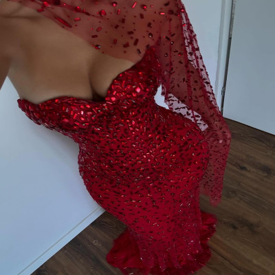 رواج حمالة الترتر حورية البحر أكمام فساتين السهرة...