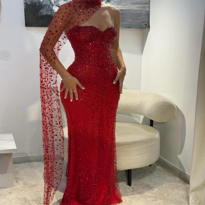 رواج حمالة الترتر حورية البحر أكمام فساتين السهرة...