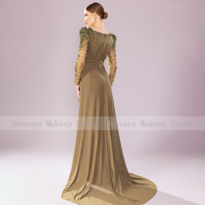 فستان حفل زفاف بأكمام طويلة وكريستال ، فساتين سهرة...