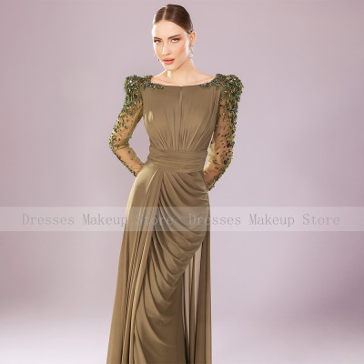 فستان حفل زفاف بأكمام طويلة وكريستال ، فساتين سهرة...