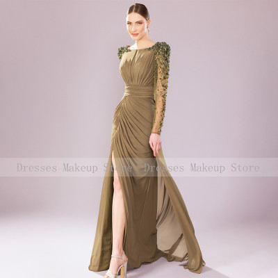 فستان حفل زفاف بأكمام طويلة وكريستال ، فساتين سهرة...