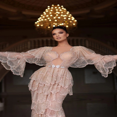 BABYONLINE ثوب زفاف عربي عاري مخصص بأحجار كريمة فا...