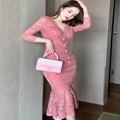 ربيع أنيقة الجنية ماكسي فساتين للنساء الوردي شير ا...