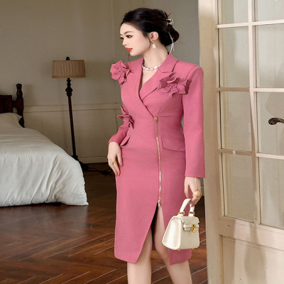 سيدة جديدة الأعمال تخفيف السترة نمط العمل فستان رص...