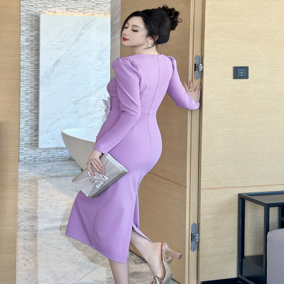 فستان سهرة نسائي أنيق بمزاج نحيف أرجواني مطوي ثلاث...