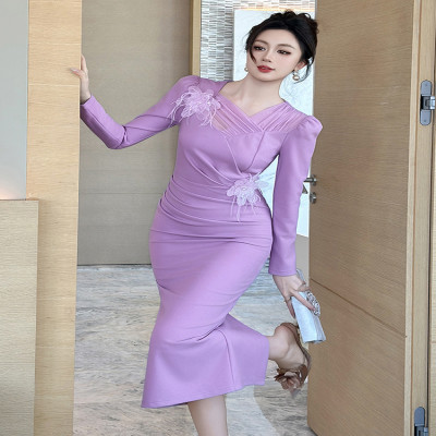 فستان سهرة نسائي أنيق بمزاج نحيف أرجواني مطوي ثلاث...