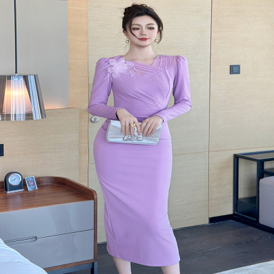 فستان سهرة نسائي أنيق بمزاج نحيف أرجواني مطوي ثلاث...