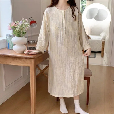 ملابس نوم صيفية طويلة للنساء، ثوب نوم بأكمام سبعة...