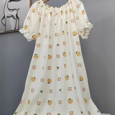 قميص نوم قطني سحابي لصيف 2025، لطيف وفضفاض، مقاس ك...