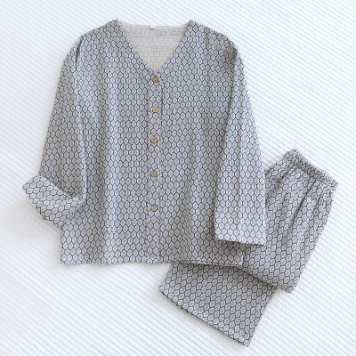 بيجامات نسائية بأكمام طويلة ، قطن ، توب برقبة على...