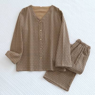 بيجامات نسائية بأكمام طويلة ، قطن ، توب برقبة على...