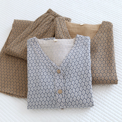 بيجامات نسائية بأكمام طويلة ، قطن ، توب برقبة على...