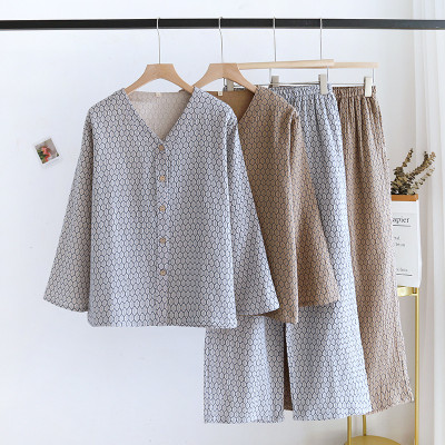 بيجامات نسائية بأكمام طويلة ، قطن ، توب برقبة على...