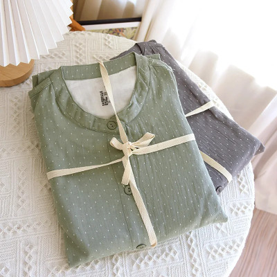 طقم بيجاما قطن بولكا دوت للسيدات غزل مصبوغ وشاش كم...