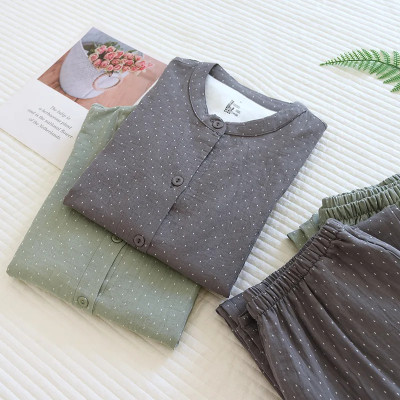 طقم بيجاما قطن بولكا دوت للسيدات غزل مصبوغ وشاش كم...