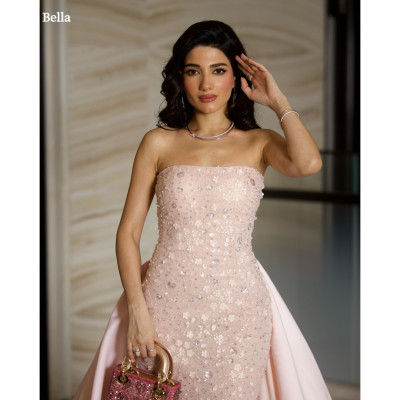 فستان بيلا مخصص وردي لامع بدون حمالات بدون ظهر ردا...