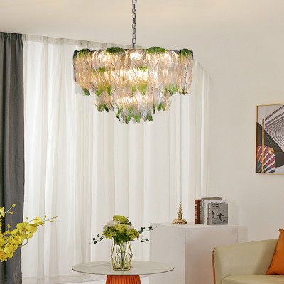 ثريات رئيسية ليد متدرجة من الزجاج الأخضر لغرفة الم...