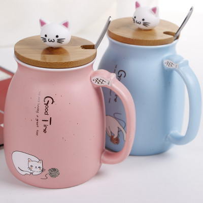 كوب قهوة هريرة سيراميك بغطاء وملعقة ، أدوات قهوة ك...