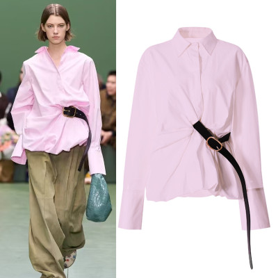 قميص نسائي ربيعي جديد متوسط الطول بتصميم متجعد الخ...