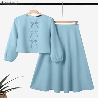 ZANZEA 2 قطعة بلوزة أنيقة طويلة الأكمام أطقم فساتي...