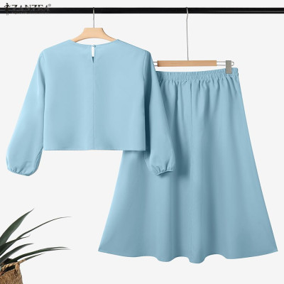 ZANZEA 2 قطعة بلوزة أنيقة طويلة الأكمام أطقم فساتي...