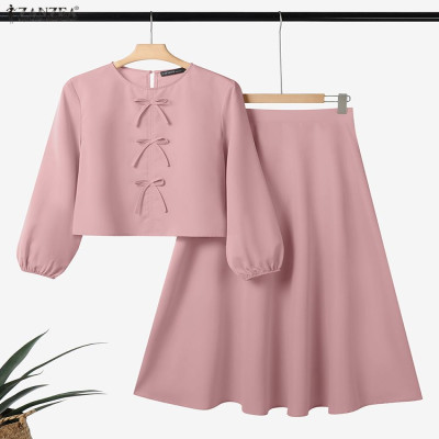 ZANZEA 2 قطعة بلوزة أنيقة طويلة الأكمام أطقم فساتي...