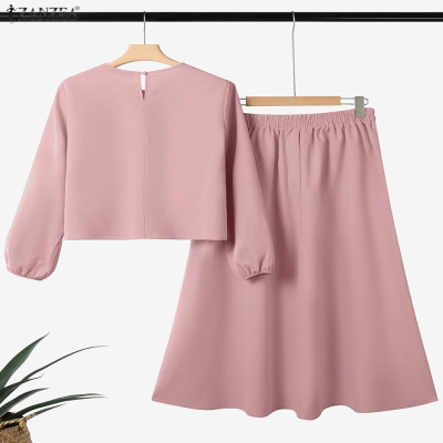 ZANZEA 2 قطعة بلوزة أنيقة طويلة الأكمام أطقم فساتي...