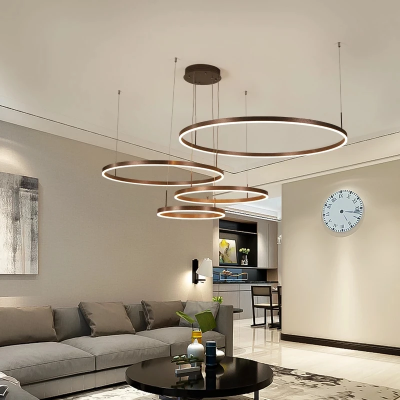 Modern LED Living Room Chandelier White/Gold Ring...