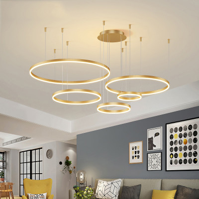 Modern LED Living Room Chandelier White/Gold Ring...
