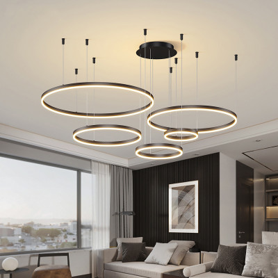 Modern LED Living Room Chandelier White/Gold Ring...