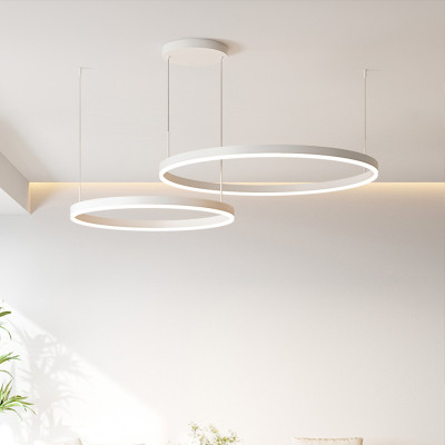 Modern LED Living Room Chandelier White/Gold Ring...