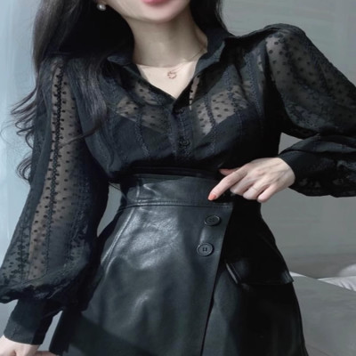 بلوزة دانتيل بصدر واحد للنساء ، انظر من خلال قمم ،...