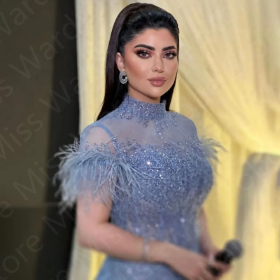 Customized Sparkling Baby Blue Evening Dresses Mid...