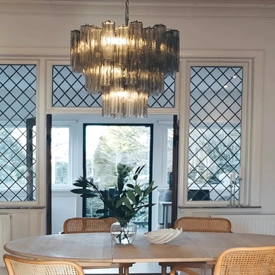 Vintage Smokey Gray Flower Glass Chandelier Stairc...