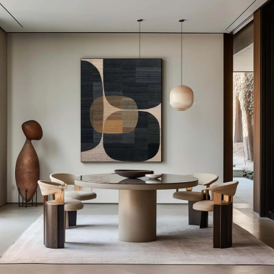 Minimalist Abstract Painting Canvas, Brown Black W...