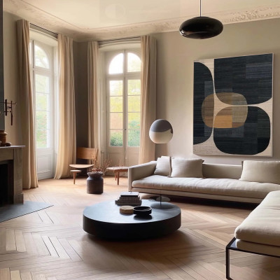 Minimalist Abstract Painting Canvas, Brown Black W...