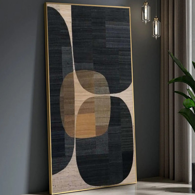 Minimalist Abstract Painting Canvas, Brown Black W...