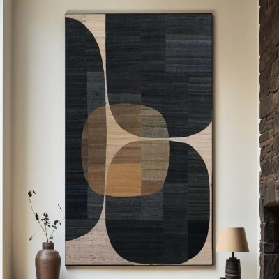 Minimalist Abstract Painting Canvas, Brown Black W...