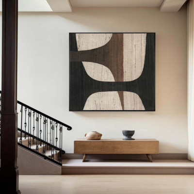 Beige And Black Texture Painting Wabi Sabi Wall Ar...