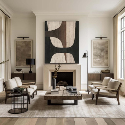 Beige And Black Texture Painting Wabi Sabi Wall Ar...