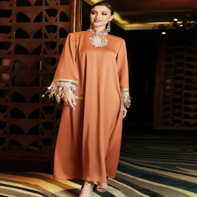 فستان حفلة عيد إسلامية للنساء عباية مجوفة وياقة شر...