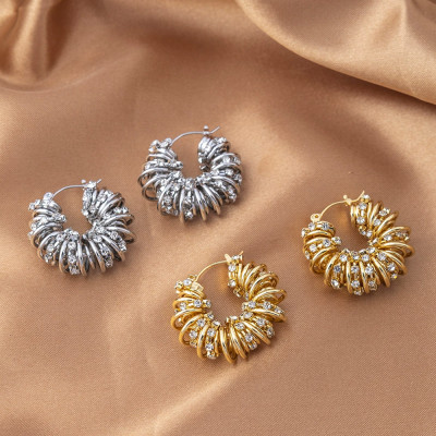 خمر الجوف حجر الراين دوامة هوب أقراط الزفاف للنساء...