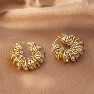 خمر الجوف حجر الراين دوامة هوب أقراط الزفاف للنساء...