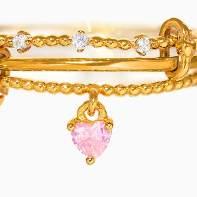 موضة الزركون الوردي القلب تكويم خواتم النساء فنجر...