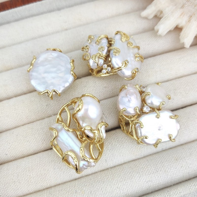 تصميم فاخر غير منتظم لؤلؤة عملة خاتم حفلة موسيقية...