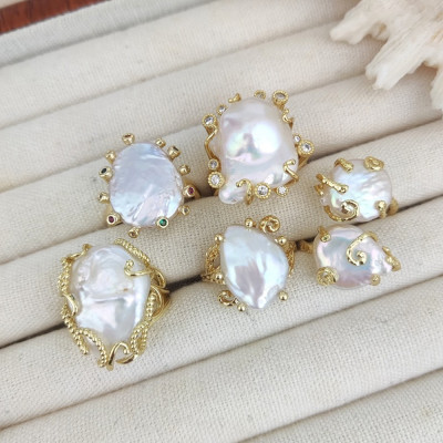 تصميم فاخر غير منتظم لؤلؤة عملة خاتم حفلة موسيقية...