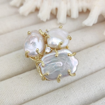 تصميم فاخر غير منتظم لؤلؤة عملة خاتم حفلة موسيقية...